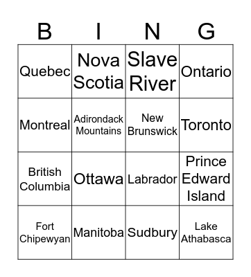 Canadian Shield Region Bingo Card
