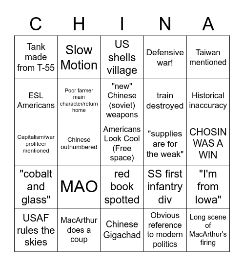 Bing Chilling Bingo Card