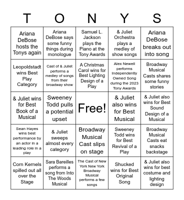 2023 Tony Awards Bingo Card