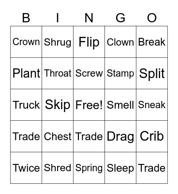 Words Bingo Card