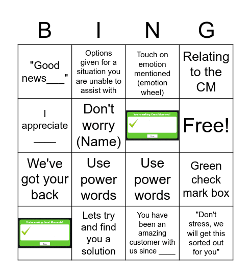 Customer Care Bingo Card
