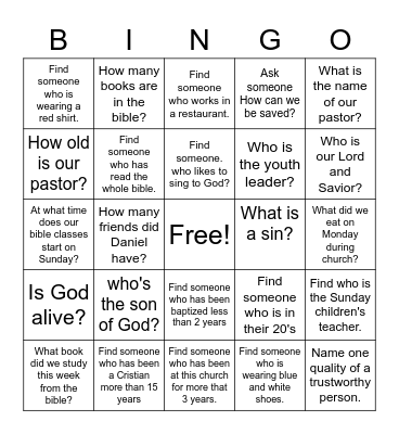 VBS Bingo Card