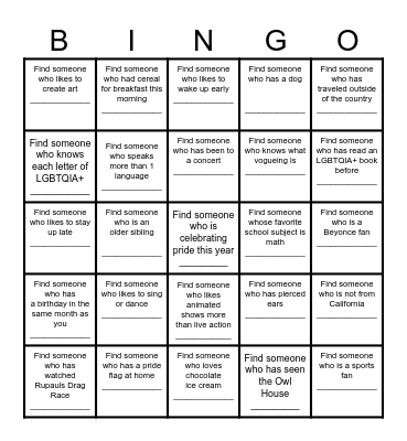 Find a Friend Bingo Card