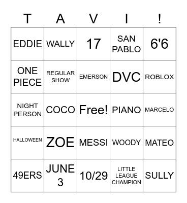 TAVI WAVI BINGO Card