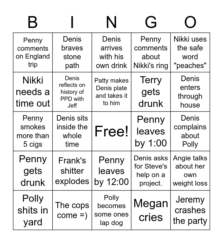 Grad Party Bingo Card