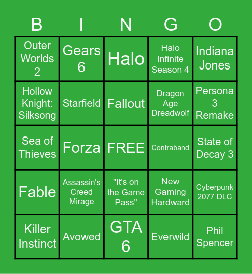 Xbox Showcase 2023 Bingo Card