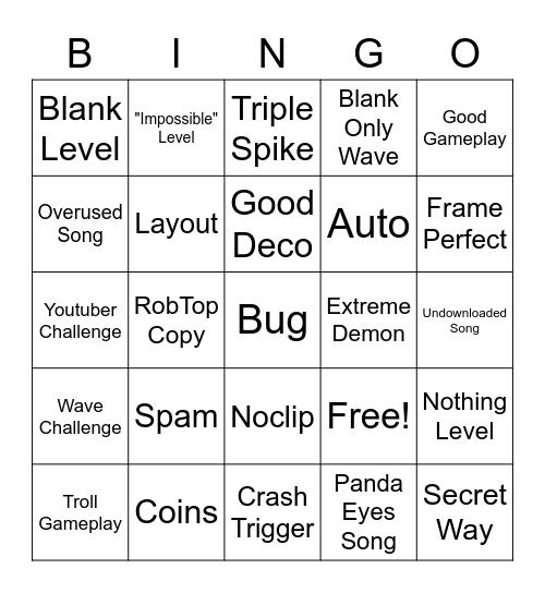 Recent Tab Bingo Card