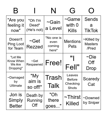 Drunk Apex Bingo (Jon Edition) Bingo Card