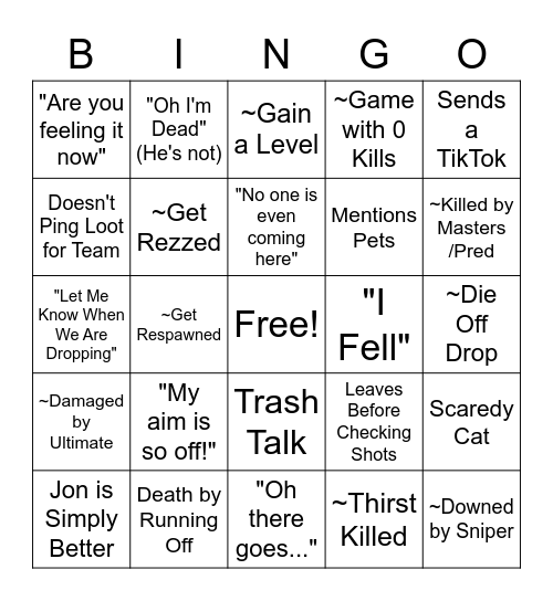 Drunk Apex Bingo (Jon Edition) Bingo Card