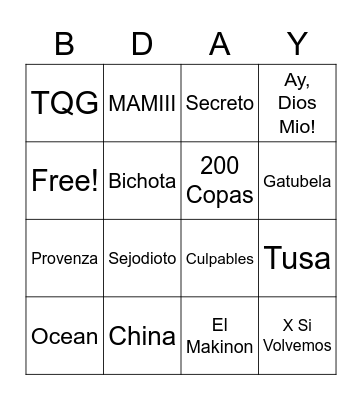 Jessica's Birthday Bingo Card
