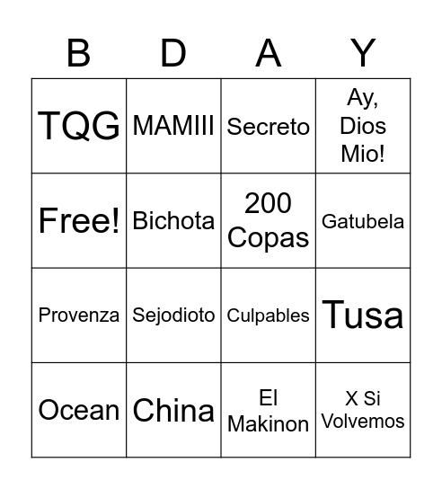 Jessica's Birthday Bingo Card