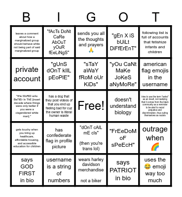BIGOTED BOOMER BINGO Card