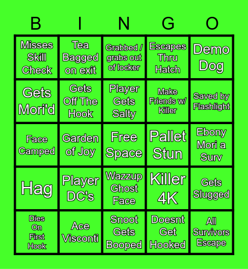 Dead By Daylight BINGO Card