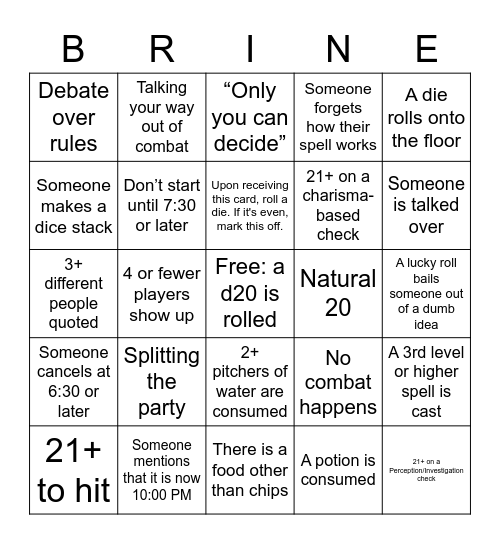 D&D Bingo 6/9 Bingo Card