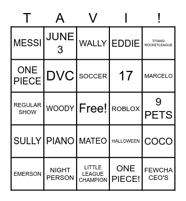 TAVI WAVI BINGO Card