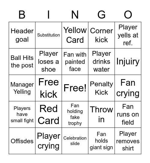 Champions League Bingo Card