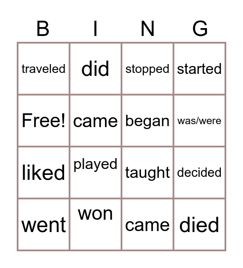 Past tense verbs Bingo Card