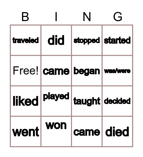 Past tense verbs Bingo Card