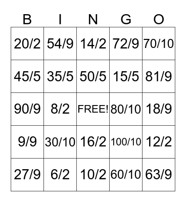 Division 2, 5, 9, & 10 Bingo Card