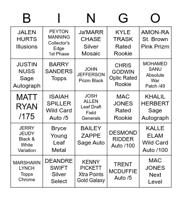AJFLIPZ FOOTBALL BINGO Card