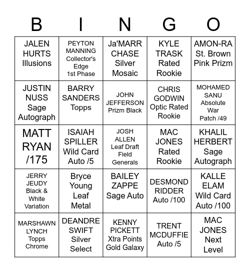 AJFLIPZ FOOTBALL BINGO Card