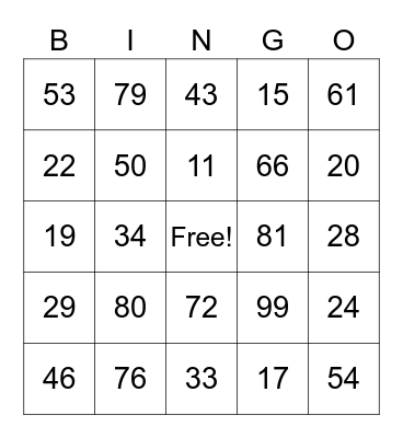 Birthday Bingo Card
