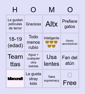Sos mi tipo? 🤓☝️ Bingo Card