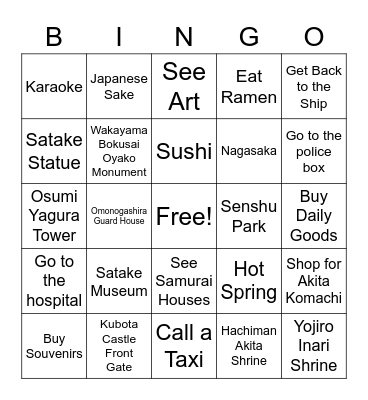 English Tourism Bingo Card