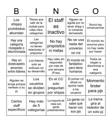 El server de rol que durará 3 semanas Bingo Card