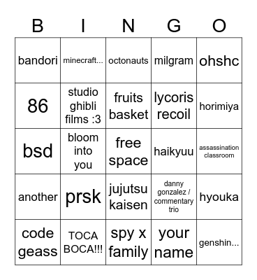 media i've consumed Bingo Card