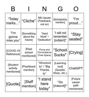 Graduation Bingo Card