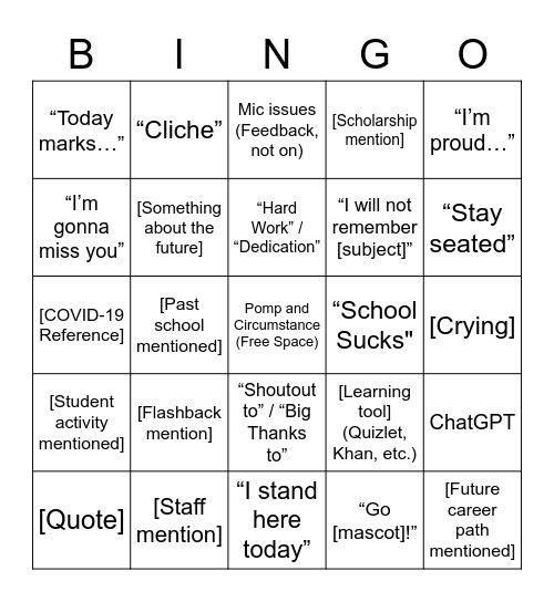 Graduation Bingo Card