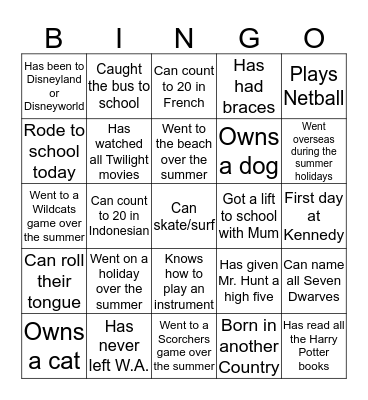 Human Bingo Card