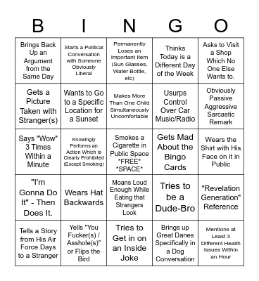 Dad Vacation Bingo Card