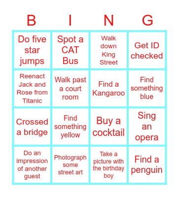 Perth Scavenger Bingo Card