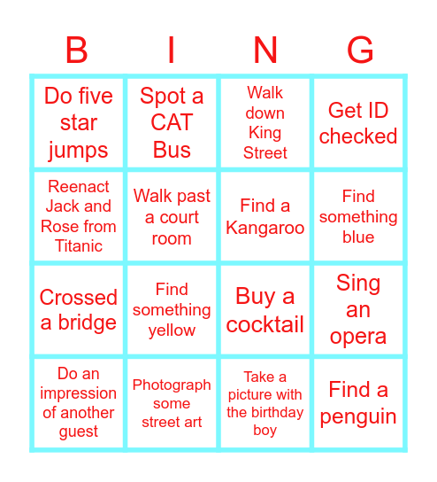 Perth Scavenger Bingo Card