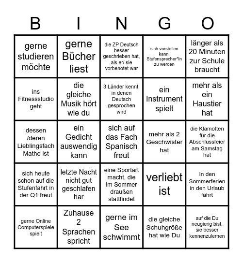 Finde eine Person, die/der Bingo Card