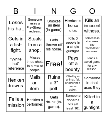 Red Dead Henken Bingo Card