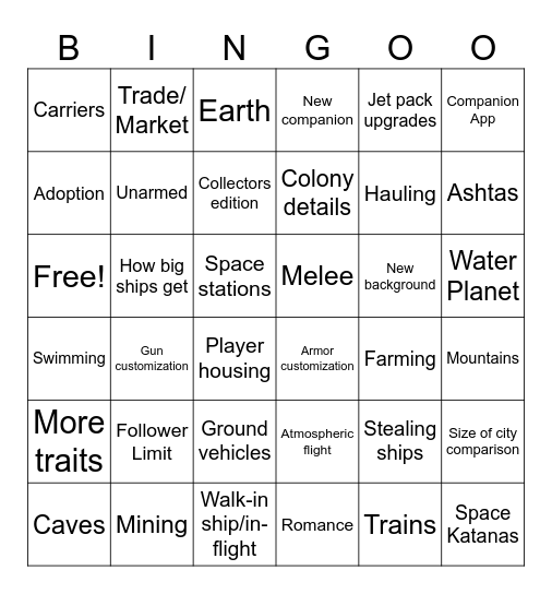 Starfield Bingo Card