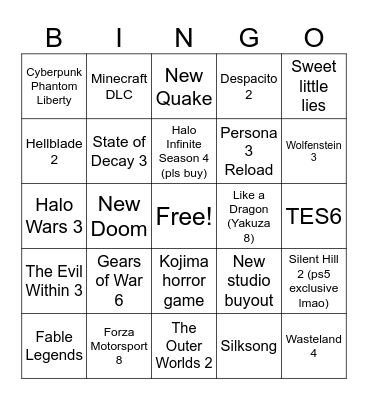 Xbox 2023 Bingo Card