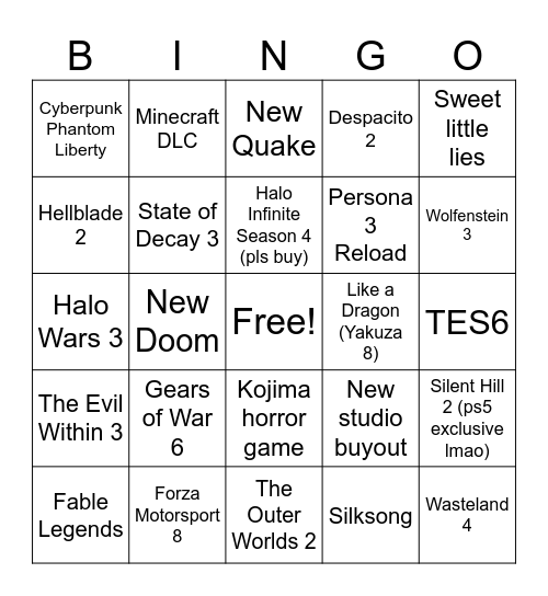 Xbox 2023 Bingo Card