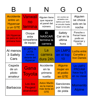 Le Mans 2023 Bingo Card