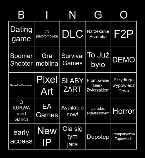 Future Games Show Bingo Card