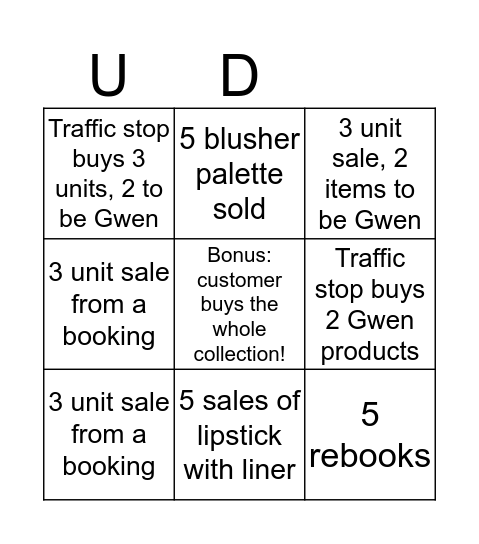 Gwen event  Bingo Card