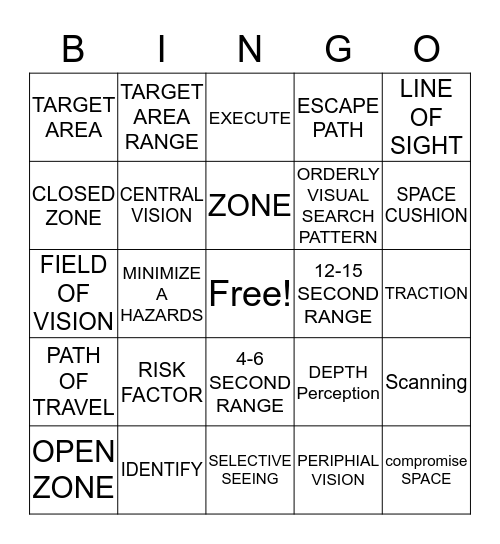 VOCABULARY  BINGO Card