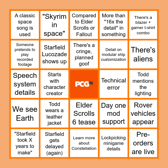 Starfield Showcase Bingo Card