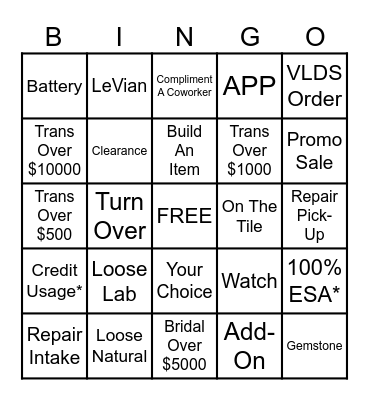 Jared The Galleria of Jewelry Bingo Card