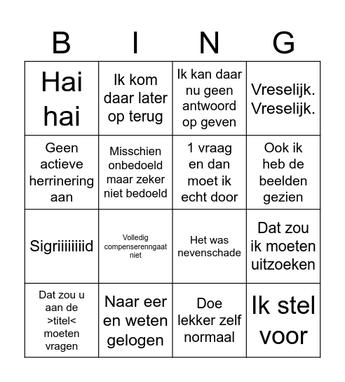 De 'wat heeft hij nou weer gedaan?' Bingo kaart Bingo Card