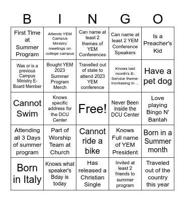 BINGO N' BANTAH Bingo Card