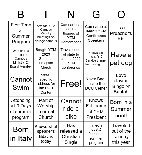 BINGO N' BANTAH Bingo Card